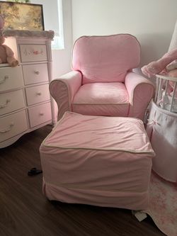 Pink Upholstered Glider Chair with Ottoman