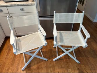2 vintage director's chairs features a white wooden foldable frames *painted (2 chairs)