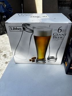 6 pc giant beer Pilsner glasses NIB New in Box