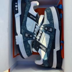White and blue trainers