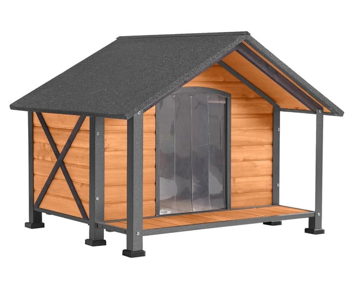 Dog House Outdoor & Indoor Unique All-Around Iron Frame Dog Kennel for Winter with Raised Feet for Small & Medium & Large Dogs,Weatherproof Roof(36.4”