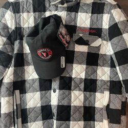 Barrett Jackson Flannel Jacket / lined heavy shirt Size XL NWOT With New Hat