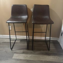 Brown Faux Leather Bar Stools (Set of 2)