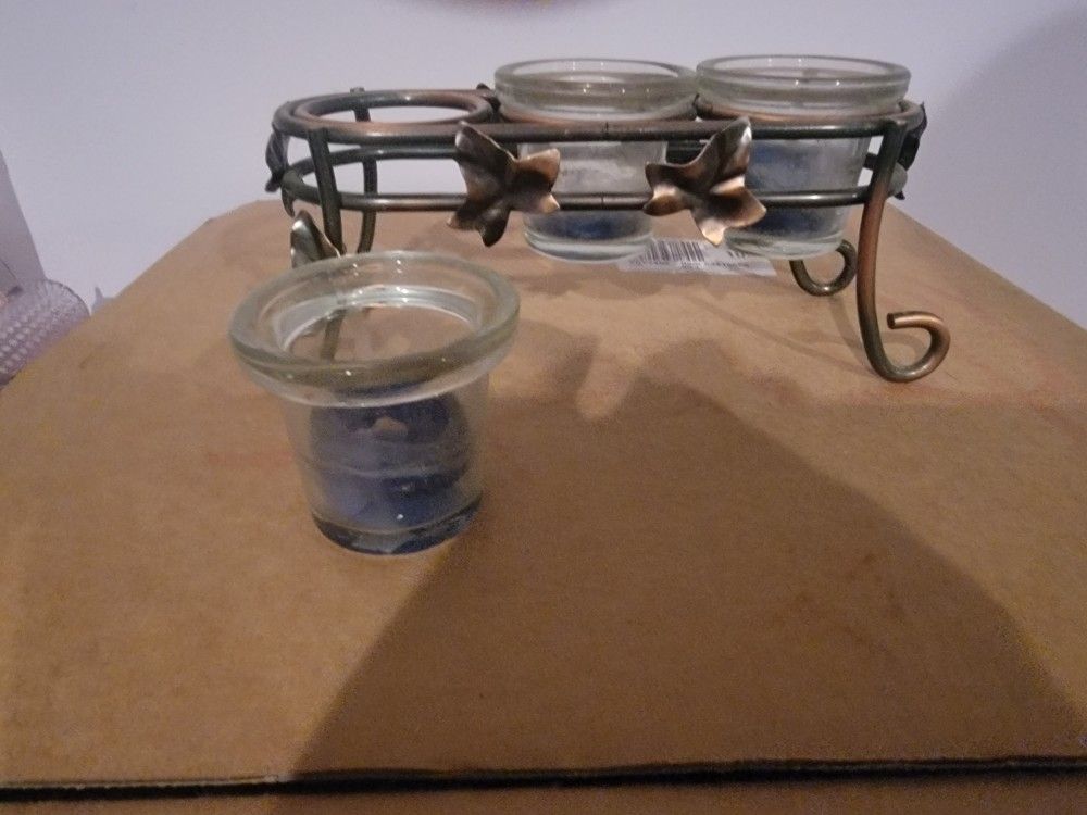 Copper Holder With Clear Inserts For Candles