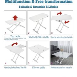 Folding Adjustable Coffee Table -white