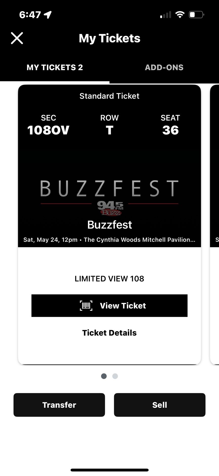 Buzzfest Seat Tickets Sec 108 Row T Seats 36 & 37