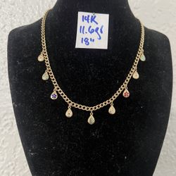 14K  Yellow Gold Chain and Pendants For Wedding 11.6Gr 18 Inches Long 