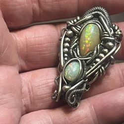 Pendants Solid Silver Opal And Flawless Black Tourmaline 