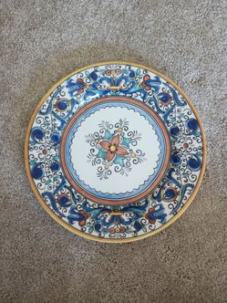 Set of 8 Hand-Painted Portuguese Majolica Dinner Plates - "Umbria" Deruta Pattern