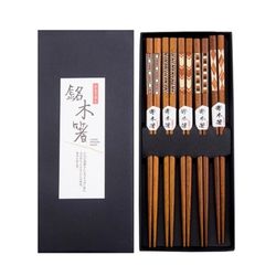 Antner Handmade Japanese Chopsticks Reusable Natural Wooden Chopstick with Box, 5 Pairs Gift Set