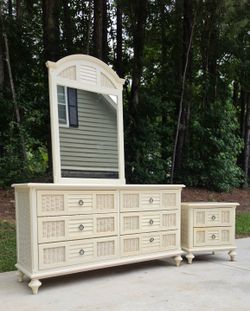 Coastal Cottage White Dresser with Mirror & Nightstand