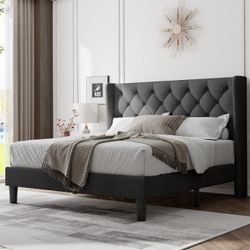 Full Size Upholstered Wing Back Bed
