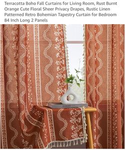 2 x 50” x 84” Boho Terracotta Curtain Panels w/fringe
