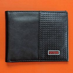 GUESS red & black large square skinny bi-fold faux leather mens wallet cash and card holder