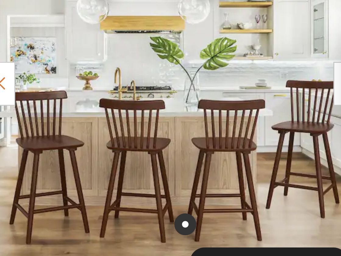 Windsor 26in. Walnut Solid Wooden Bar Stool for Kitchen Island Counter Height Stool with Spindle Back Set of 4 by LUE BONA  Brand new in box - Assembl
