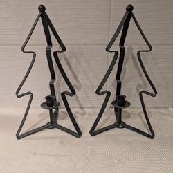 Dark Green Christmas Tree Metal Candle Holders