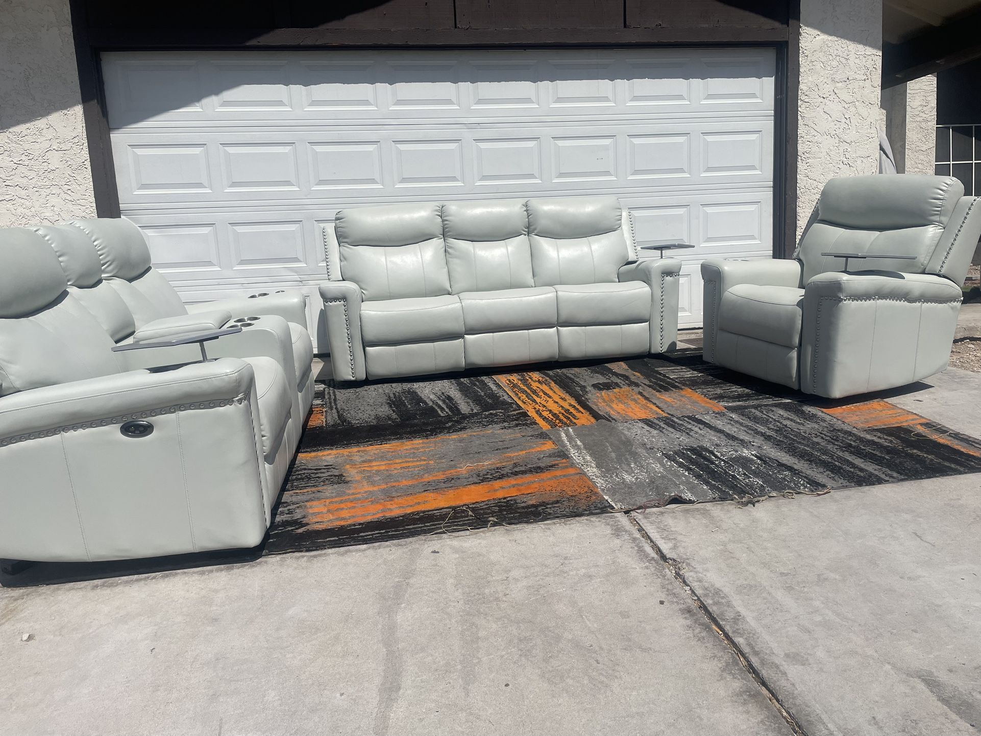 Leatherette Power Sofa Set Reclining Living Room Furniture 3 Pc Plush Couch Set 🚚 FREE Delivery