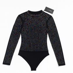 Fashion Nova Rhinestone Bodysuit – Long Sleeve – Size Small – Like New