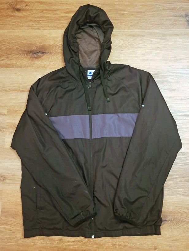 VTG Men’s Starter Windbreaker Jacket Black/Grey hooded full zip 90’s size L