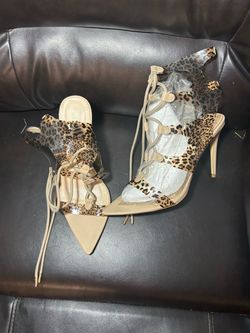 Leopard Print Lace-Up Stiletto Heels