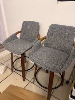 Bar Height Barstools Set of 2,Mid Century Modern Retro Bar Chairs Charcoal Gray Linen