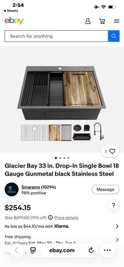 Glacier Bay 33 in. Drop-In Single Bowl 18 Gauge Gunmetal black Stainless Steel