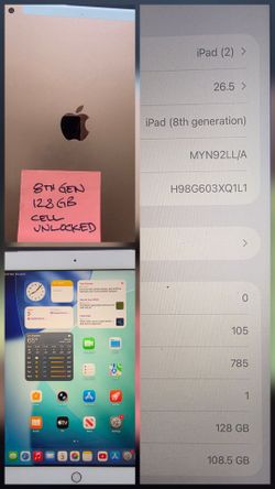 Apple Ipad 8th gen cellular 128gb 100 percent battery