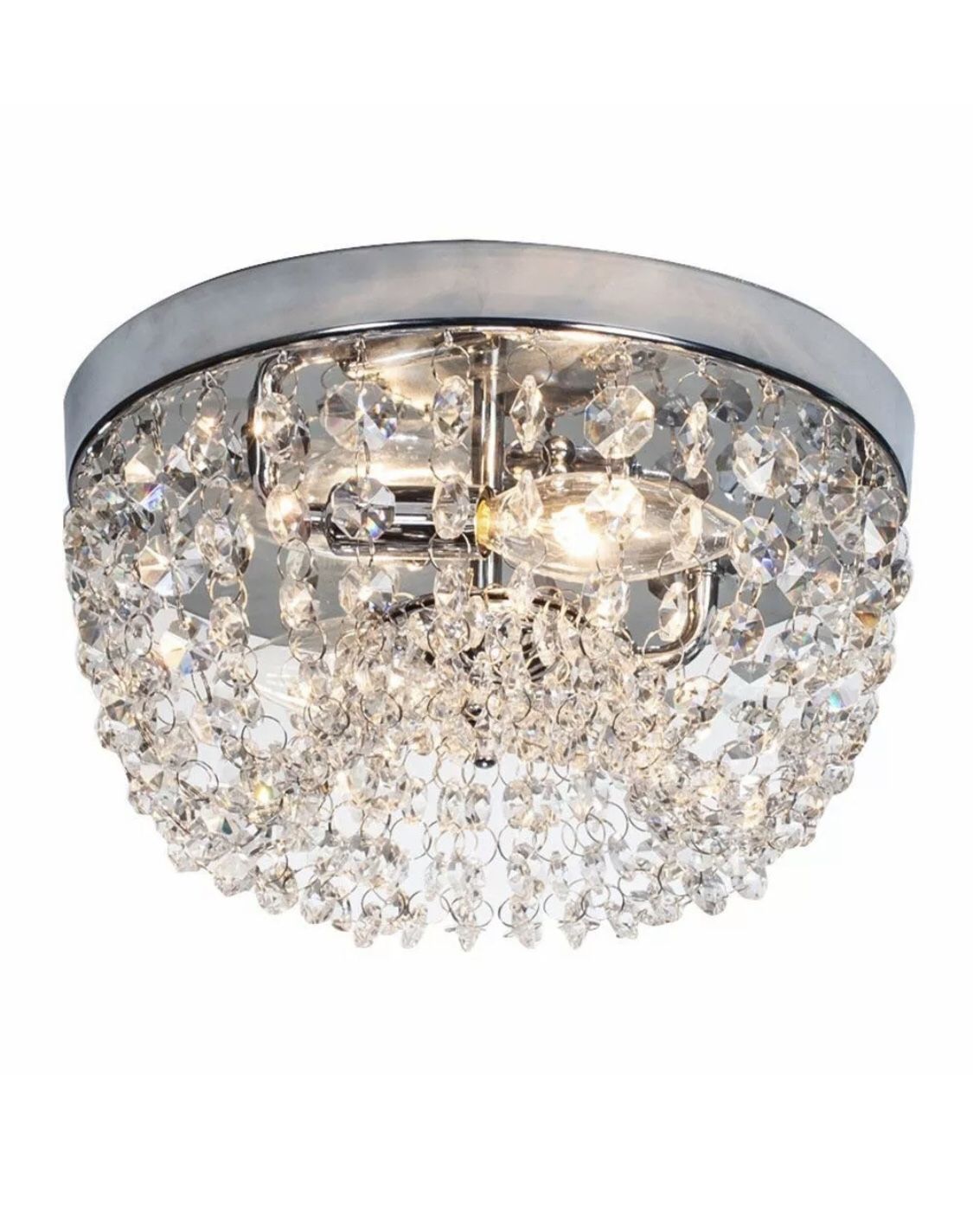 Crystal Ceiling Flush Mount Light Fixture Modern Chandelier Chrome 2 Silver New