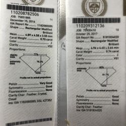 2 princess Cut Diamond For Earrings Gia Certified  1.44ct Total 