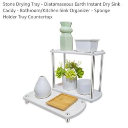 Stone Drying Tray - Diatomaceous Earth Instant Dry Sink Caddy - Bathroom/Kitchen Sink Organizer - Sponge Holder Tray Countertop