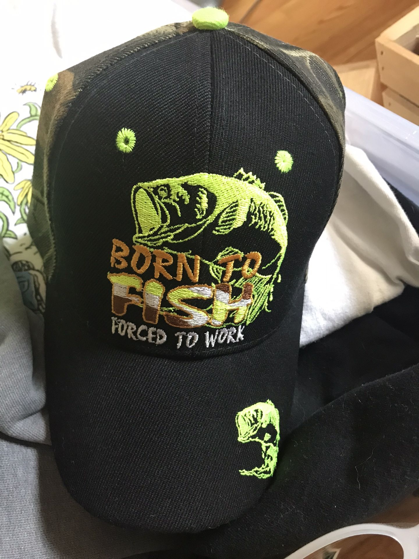 Kys Born to Fish Forced to Work Camo Fishing Hat