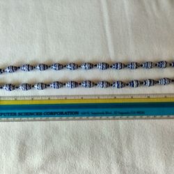 Vintage Chinese Hand Knotted Blue &  White Porcelain Oval Bead Necklace