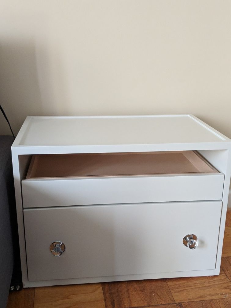 Two white side tables /night stands