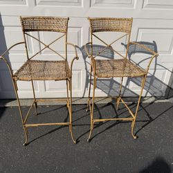  Bar Stools (Set of 2) – Metal Frame / Boho Coastal