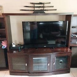 Entertainment Center With Bookshelves Espresso Brown Wood