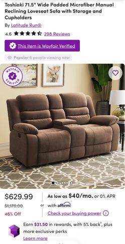 Toshiaki 71.5" Wide Padded Microfiber Manual Reclining Loveseat Sofa with Storage and Cupholders