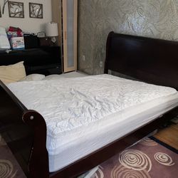 Queen Size Bed Frame Solid Wood Broken Without Mattress  (see Pics )