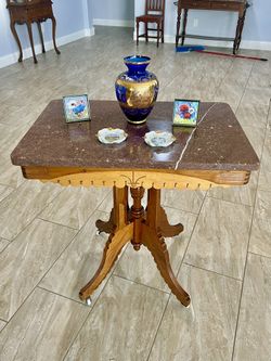 Eastlake Victorian Marble Top Parlor Table Restored Beautiful Piece Circa 1900