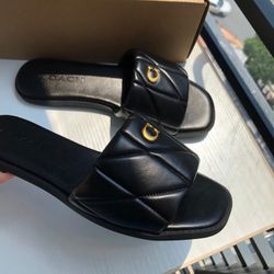 Coach Black Quilted Leather Slide Sandals