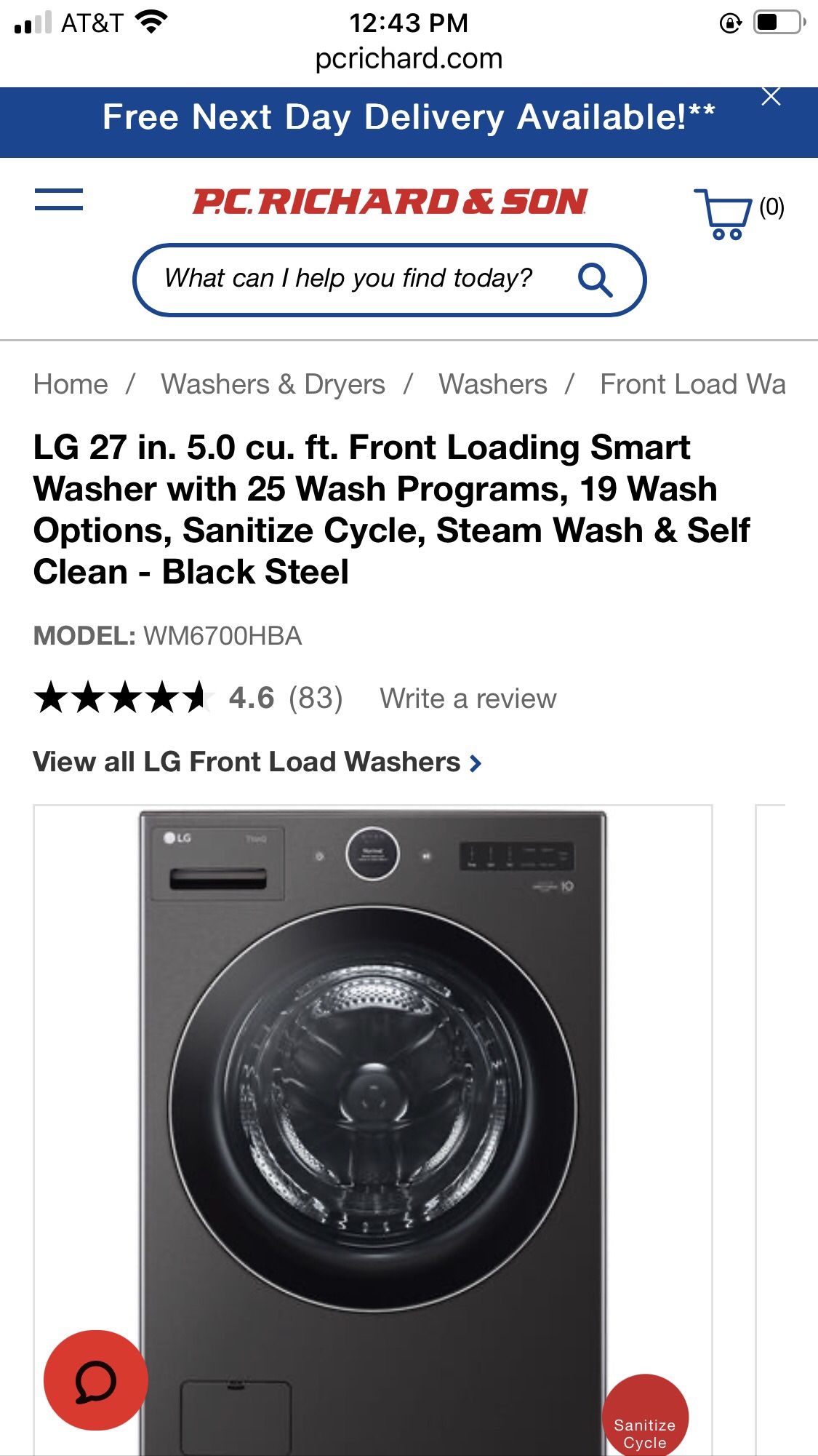 LG Washing machine List Price $1,200.00