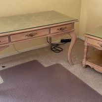 Wood Desk and End Table w/Glass Tops by Hickory Manufacturing Co.