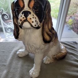 Rare Vintage Ceramic King Charles Spaniel Statue 16 Inches Tall with Glossy Finish