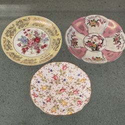 3 Antique Fine Porcelain Bone China Saucer Saucers Gold L&M Royal Halsey Sealy Rosina England Japan $15 Each