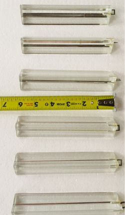 Set of 12 Genuine vintage Murano Venini crystal glass chandelier prisms. These 3 sided prisms are 6” in length and in excellent condition. More availa