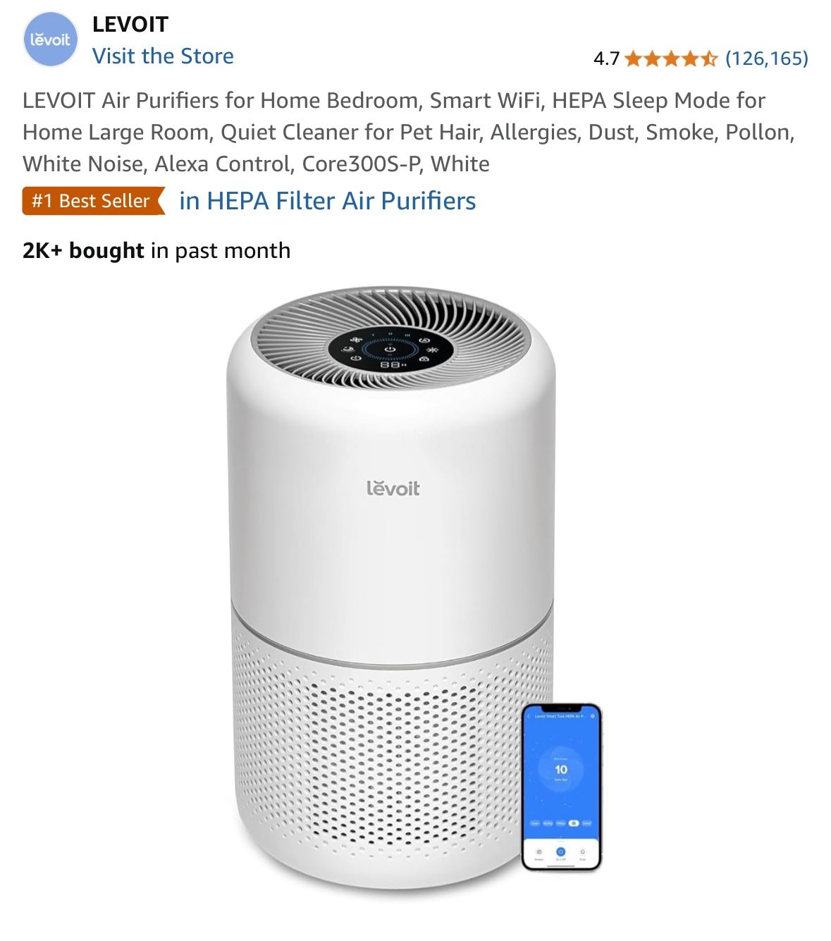 LEVOIT Air Purifiers for Home Bedroom, Smart WiFi, HEPA