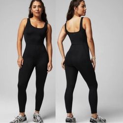 NWOT Fabletics Black Atlantis Scuba Knit Bodysuit Jumpsuit Onesie