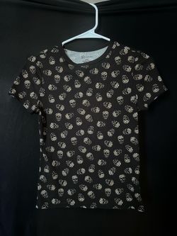 No Boundaries Juniors Leopard Skull Print Ribbed Tee - Size Small (3-5)