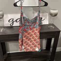 MULTICOLOR SPAGHETTI STRAPS V NECK PRINT TANK TOP