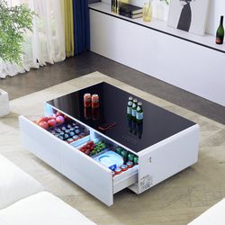 Smart Coffee Table With Fridge, Speakers, Chargers Etc - $800
