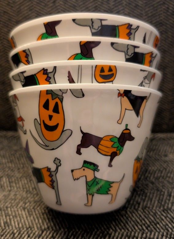 Bowls with Dogs in Halloween Costumes